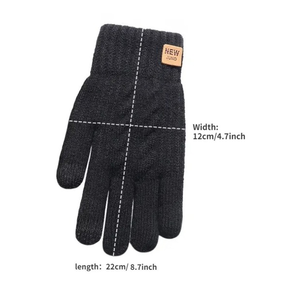 Unisex Thermal Warm Thick Fleece Lined Touchscreen Gray Knit Gloves NEW Winter - Picture 10 of 11